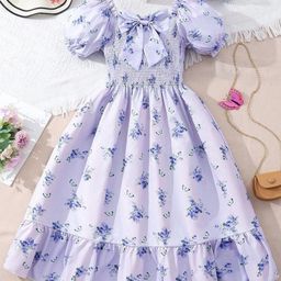 Billion Girls Floral Printed Puff Sleeves Smocked Fit & Flare Maxi Dress-90