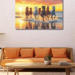 Viventiq Yellow & White Seven Horses Printing Without Frame-image-71