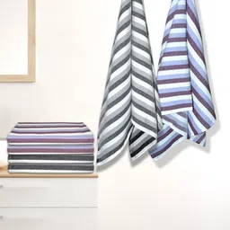 Athom Living Iris Violet & Grey 6 Pieces Striped Cotton 210 GSM Bath Towels-16