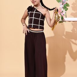 Baawri Girls Checked One Shoulder Top With Palazzo-picture-12