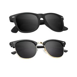FUNGLASSES Unisex Set of 2 UV Protected Sunglasses CLUBMASTER GOLD BLK & WAYFARER BLK C-image-99