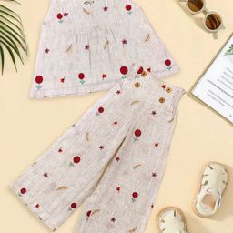 BAESD Girls Floral Embroidered Sleeveless Top & Palazzos Set-image-30