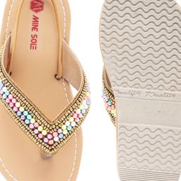 Mine Sole Beaded T-Strap Flat Sandals - Multi Color image 5