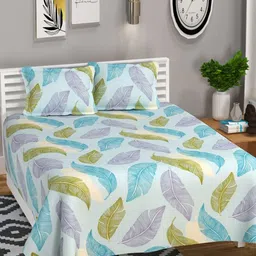 bsb home Turquoise Blue & Khaki Printed Cotton 210 TC King Bedsheet Set 2.74 m x 2.74 m-image-16