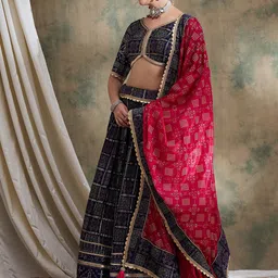 SHRINGARINI Printed Block Print Ready to Wear Lehenga & Unstitched Blouse With Dupatta image 5