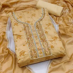 HERE&NOW Floral Printed Beads and Stones Unstitched Dress Material-image-85