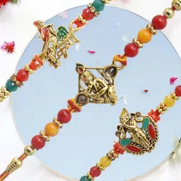 MEIRA JEWELLERY Set Of 3 Lord Krishna Rakhi With Greeting Card Gift Set-image-18