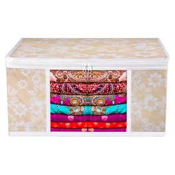 Kuber Industries Gold-Toned Flower Quilted Printed With Visible Window Organiser-10