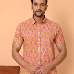 GOODHAND Men Smart Slim Fit Floral Printed Spread Collar Cotton Casual Shirt-picture-10