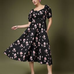 Oomph! Women Floral Printed Puff Sleeve Fit & Flare Maxi Dress-image-81