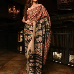PHEASANT Ethnic Motifs Pure Linen Handloom Block Print Saree-picture-9