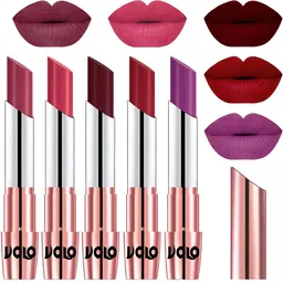 VOLO Set Of 5 Creme Matte Lipstick -3.5g Each - Rose Pink -Pink- Maroon -Red- Purple-33