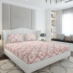 Monte Carlo Peach-Coloured & Cream-Coloured Ethnic 120 TC Queen Bedsheet Set-2.50mx2.30m-picture-24