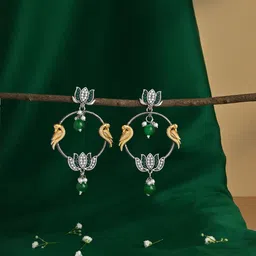 Fida Silver Plated Contemporary Pearl Studded Oxidised Drop Earrings-19