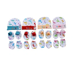 GARCY Baby Unisex Multi-Color Caps, Gloves & Socks Combo Set of 4-11