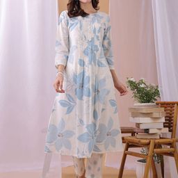 KALINI Women Floral Printed Regular Pure Cotton Kurta with Trousers-picture-54