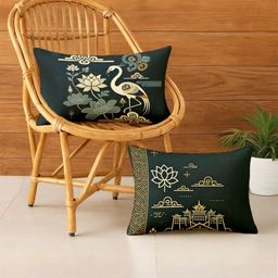 STITCHNEST Teal & Off White 2 Pieces Ethnic Motifs Satin Rectangle Cushion Covers-image-15