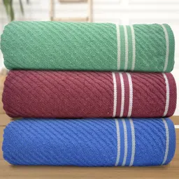 Myntra Elegant Homes Blue And Red 3 Pieces Cotton 400 GSM Bath Towels-image-28