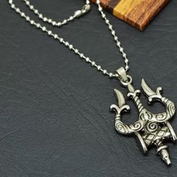 Mahadev Bolenath Mahakal Lord Shiva Trishul Pendant Damru Locket Necklace With Ball Chain-image-4