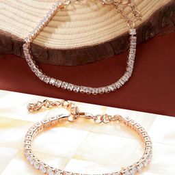 AMI Set Of 2 Rose Gold-Plated Cubic Zirconia Studded Wraparound Bracelets-image-86