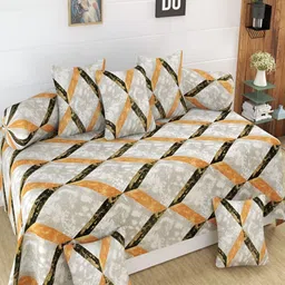 Aura Grey & Brown 8 Pieces Geometric Printed 160 TC Diwan Set-75