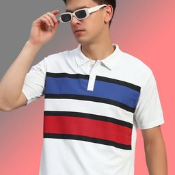 THE CASUALS Men Colourblocked Polo Collar T-shirt-image-20