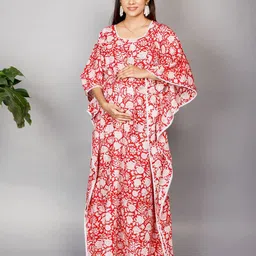 MOTHERHOOD BY SNEHAL Floral Print Flared Sleeve Maternity Kaftan Maxi Dress-image-101