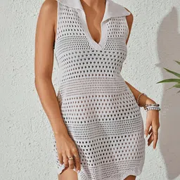 JC Mode Self Design Shirt Collar Swimwear Cover up Top-image-81