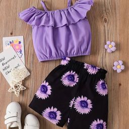 YK Infant Girls Floral Printed Off Shoulder Top & Shorts Clothing Set-image-64