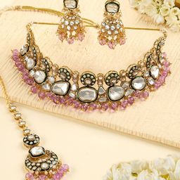 Zaveri Pearls Gold-Plated Stone-Studded & Beaded Jewellery Set-13