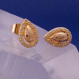 EL JOYERO Gold Plated Cubic Zirconia Studded Teardrop Shaped Studs-10