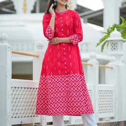 IKRASS Women Cotton Ikat Printed A-line Kurta-picture-24