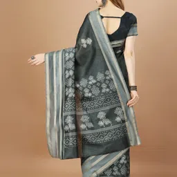 DIVASTRI Tussar Silk Ajrakh Printed Sari With Viscose Border image 4