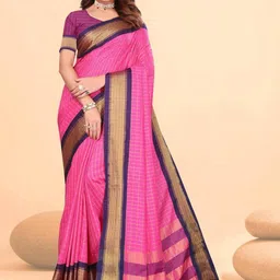 VS MALL Checked Zari Silk Cotton Saree-image-60