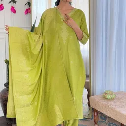 KALINI Woven Design V-Neck Straight Kurta With Trousers And Dupatta-picture-2