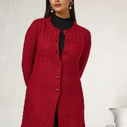 Soch Women Self Design Cable Knit Longline Cardigan-image-48