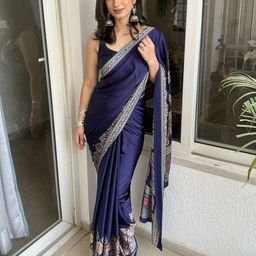 HERE&NOW Ajrak Printed Satin Saree-image-31