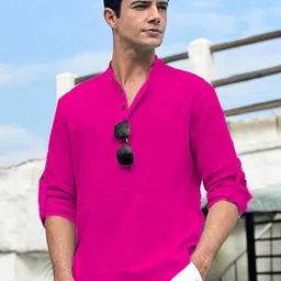 APEKTRA Slim Fit Band Collar Full Sleeves Short Kurta-image-98