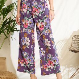 Berrylush Women Floral Printed Relaxed Loose Fit High-Rise Pleated Trousers-image-91