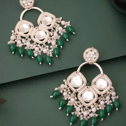 MEIRA JEWELLERY Silver Plated Artificial Stone Studded & Beaded Contemporary Drop Earrings-picture-13