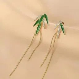 KRENOZ Gold-Plated Rhinestone Leaf Shaped Drop Earrings-48