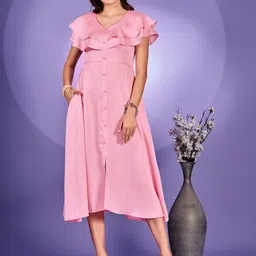 Fashion2wear PU Coated A-Line Midi Dress-image-16