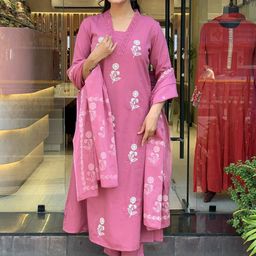 KALINI Women Floral Embroidered Thread Work Kurta with Trousers & Dupatta-image-85