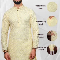 Men Embroidered Khadi Silk Straight Kurta-image-90
