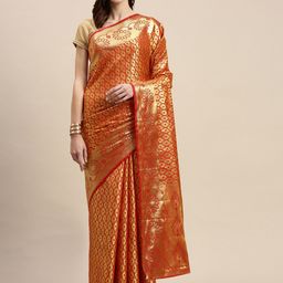 swatika Red & Gold Ethnic Motifs Zari Handloom Silk Blend Kanjeevaram Saree-image-15