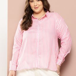 Sztori Plus Size Striped Drop-Shoulder Sleeves Casual Shirt-image-18