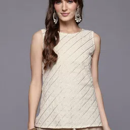Ahalyaa Boat Neck Embroidered Pure Cotton Tunic-image-20