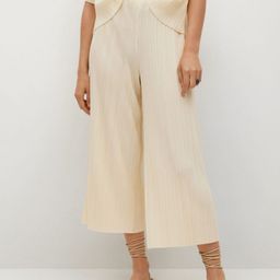 MANGO Women Off White Pleated Culottes Trousers-image-58