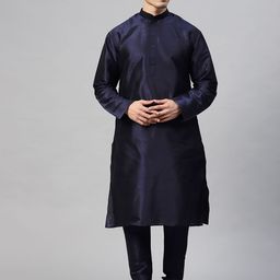 MANQ Men Navy Blue Solid Kurta with Churidar-picture-6