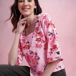 DressBerry Floral Print Square Neck Flared Sleeves Top-picture-8